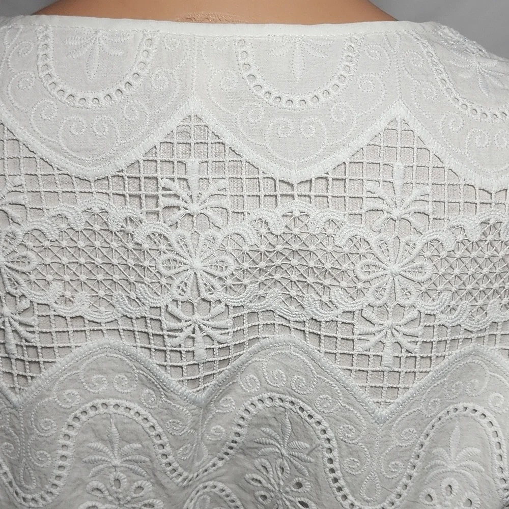 Etcetera Spring 2022 White Lace Dress 3/4 Sleeve‎ Pockets Size 2